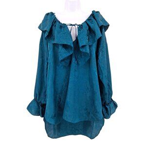 VTG Victoria's Secret Turquoise Jacquard Ruffle Nightie Size Small Gold Label